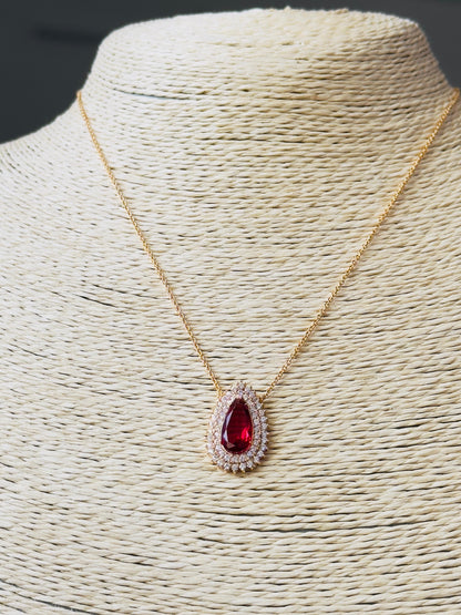 Crimson Royale Teardrop CZ Pendant Necklace