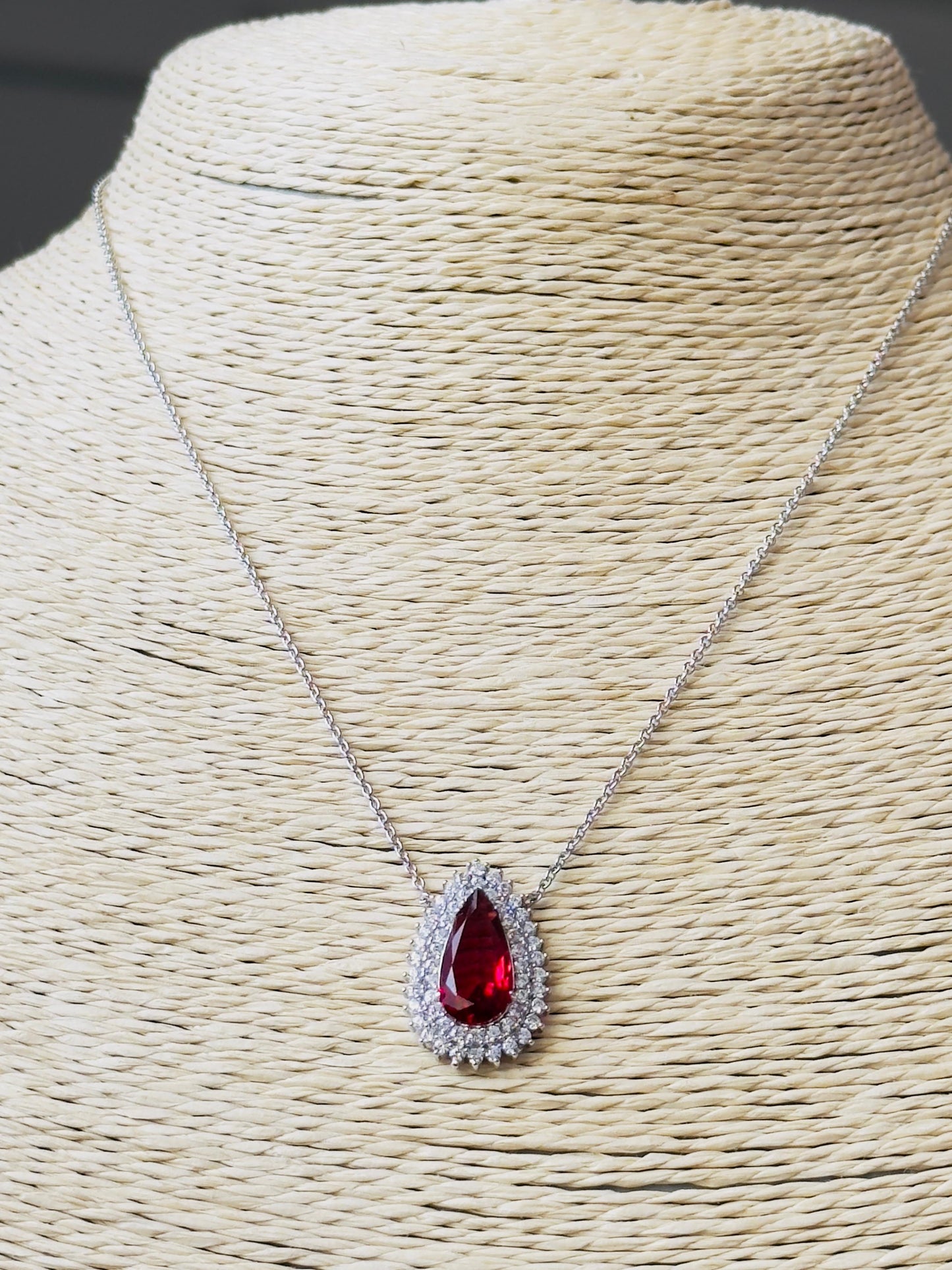 Crimson Royale Teardrop CZ Pendant Necklace