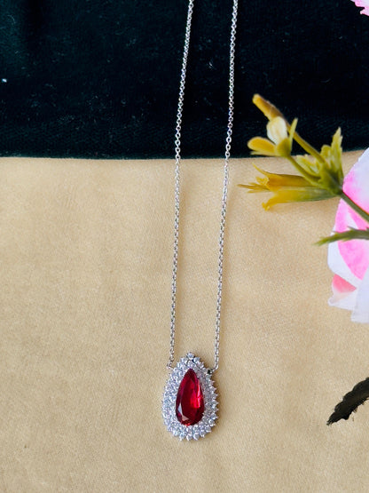 Crimson Royale Teardrop CZ Pendant Necklace