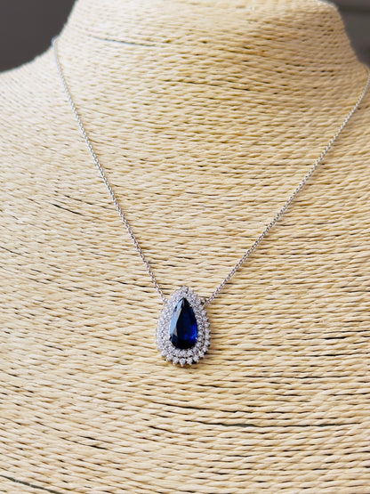 Regal Sapphire CZ Teardrop Pendant Necklace