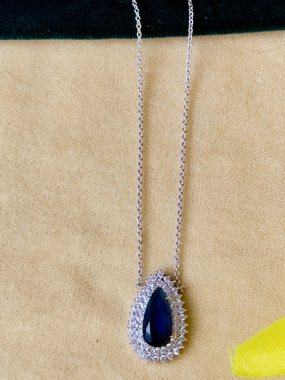 Regal Sapphire CZ Teardrop Pendant Necklace