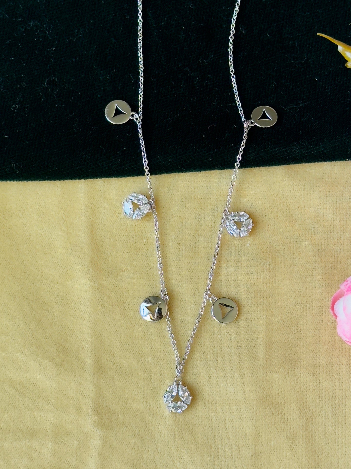 Pastel Rainbow Cubic Zirconia Floral Charm Necklace