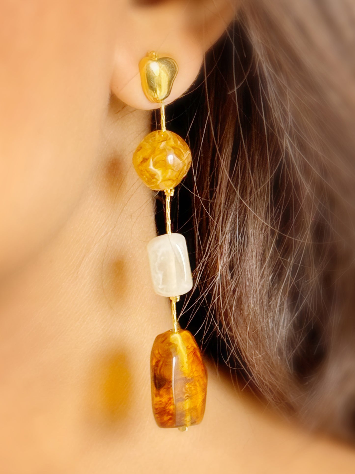 Multi shaped and colored beaded gold-plated stud dangler