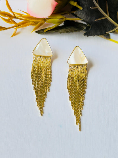 Triangular MOP Stud Earrings with Cascading Chains