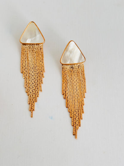 Triangular MOP Stud Earrings with Cascading Chains