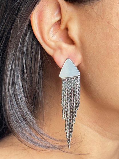 Triangular MOP Stud Earrings with Cascading Chains