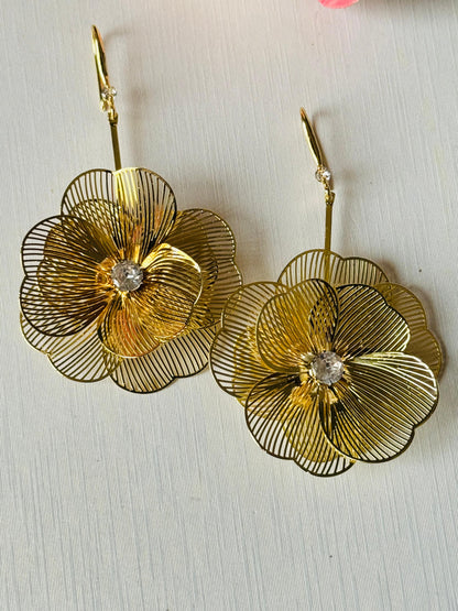 Gold Blossom Earrings with Central Gemstone