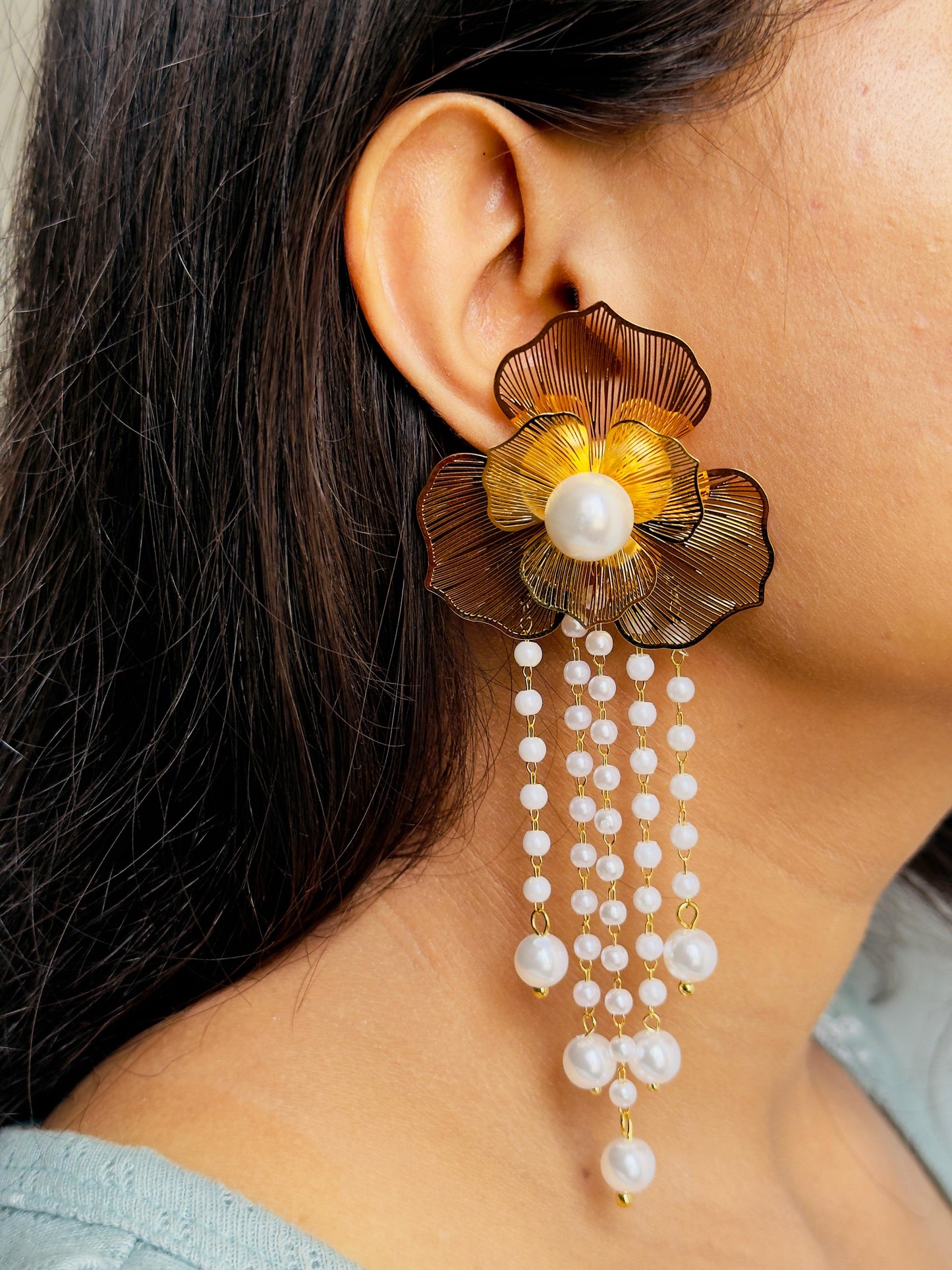 Whimsical Blooming Pearl Dangle Earrings