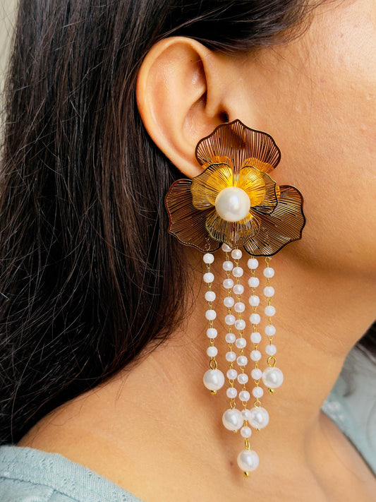 Whimsical Blooming Pearl Dangle Earrings