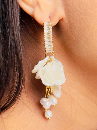 Gold Hoop Earrings with Pearls and Petals