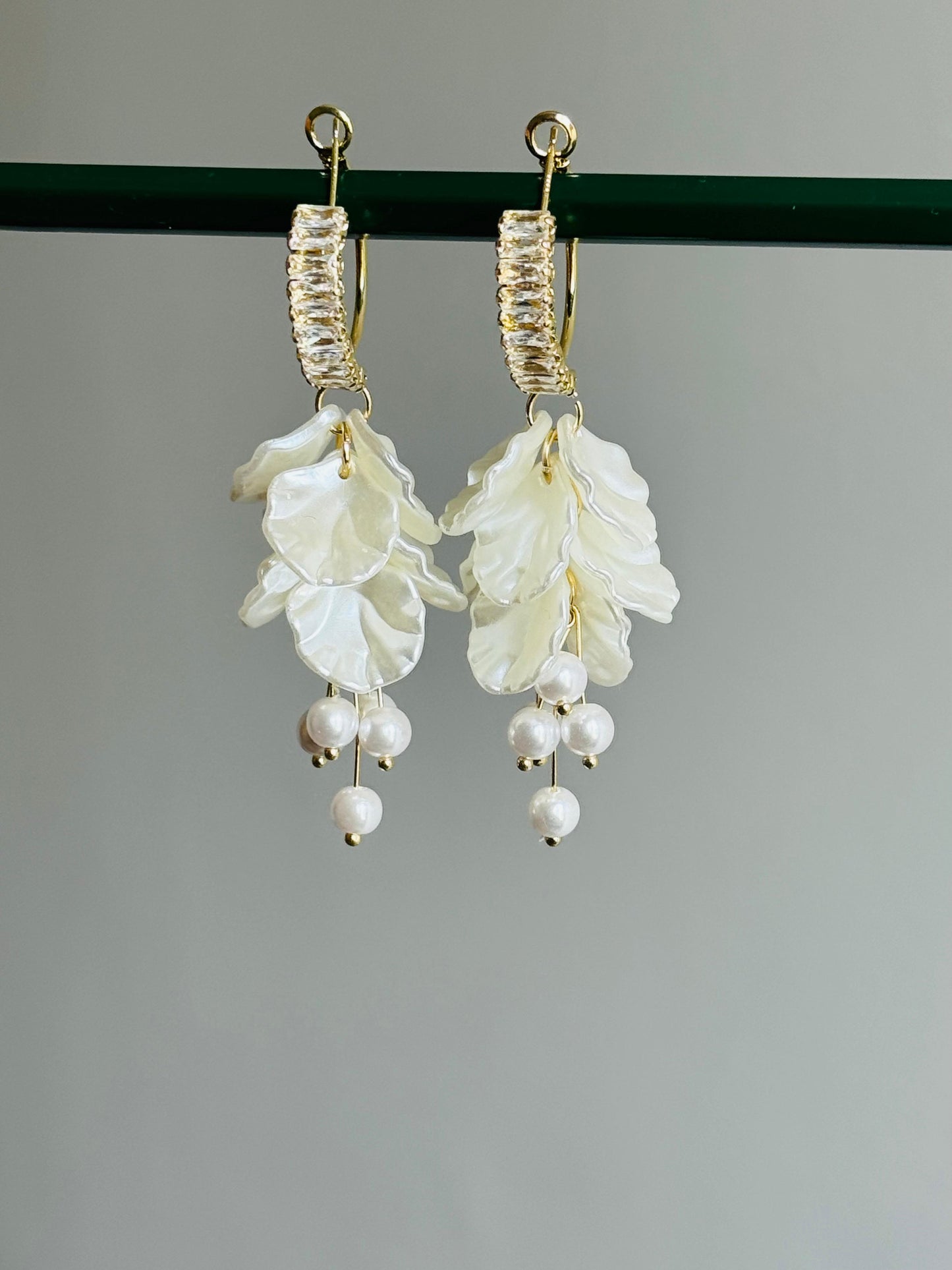 Gold Hoop Earrings with Pearls and Petals