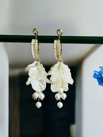 Gold Hoop Earrings with Pearls and Petals