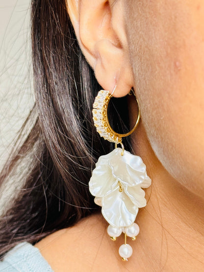 Gold Hoop Earrings with Pearls and Petals