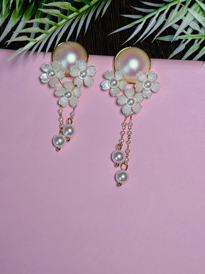 Sophisticated Floral Pearl Drop Earrings