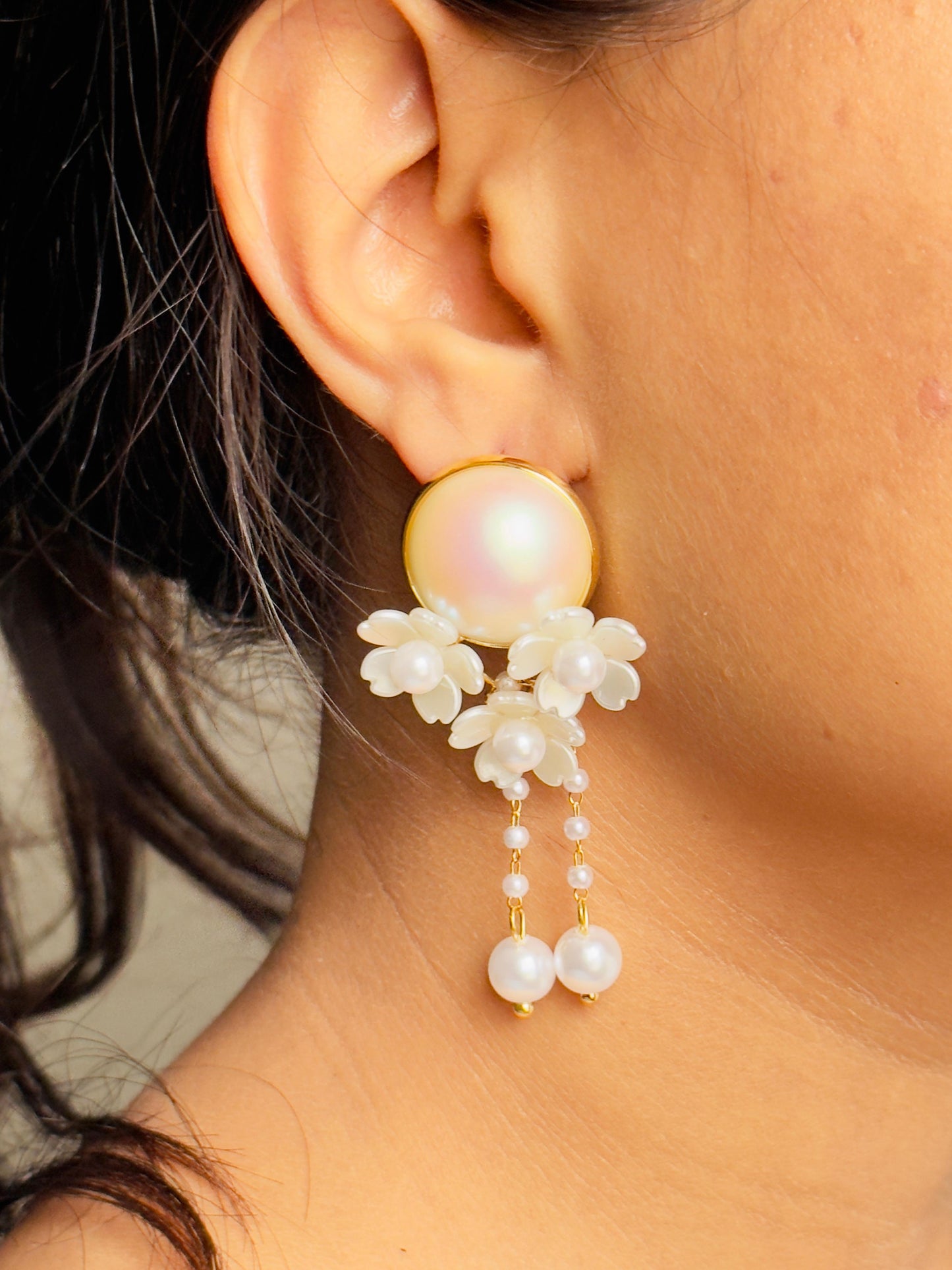 Sophisticated Floral Pearl Drop Earrings