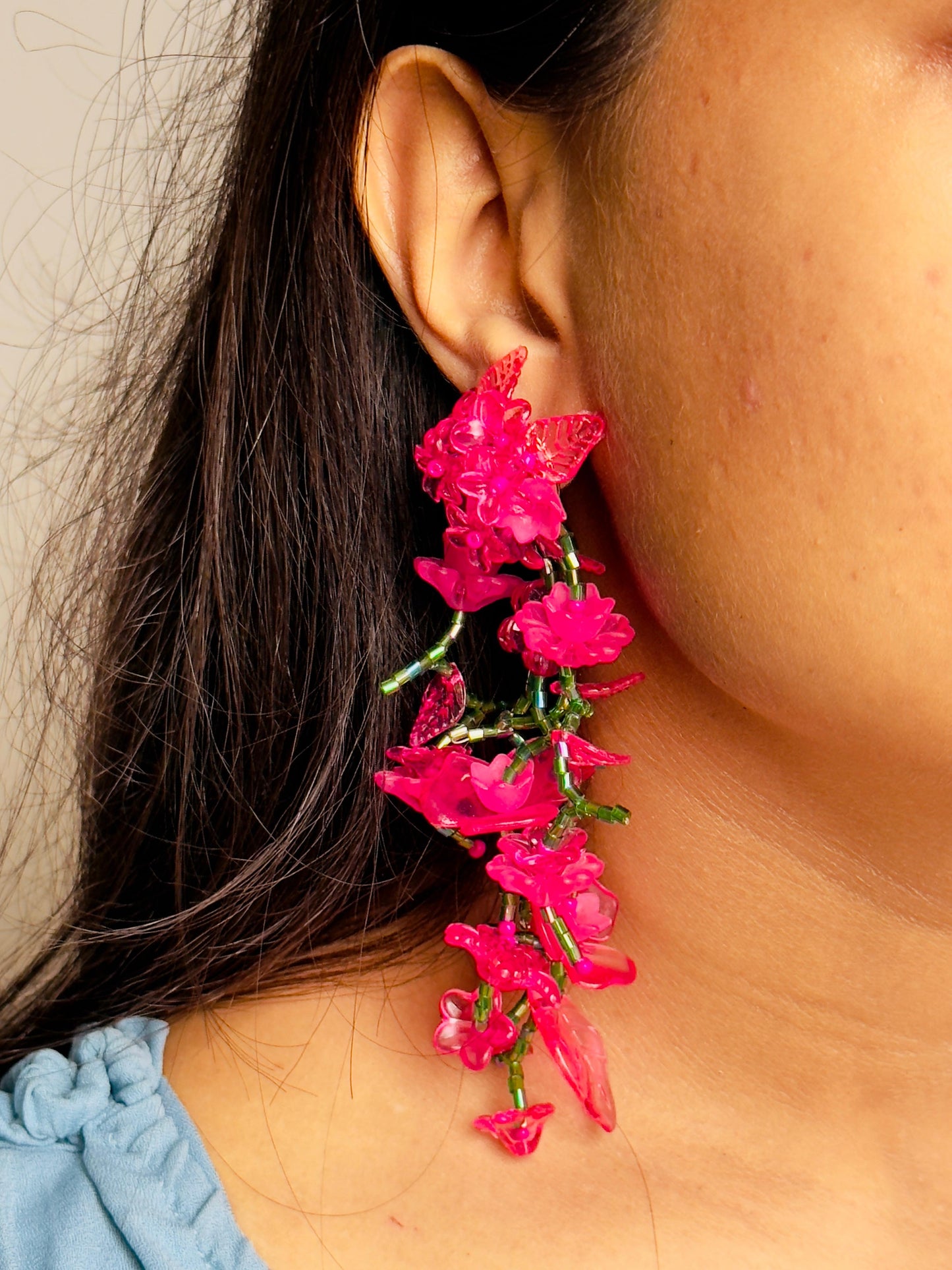 Cascading Pink Floral Bouquet Earrings