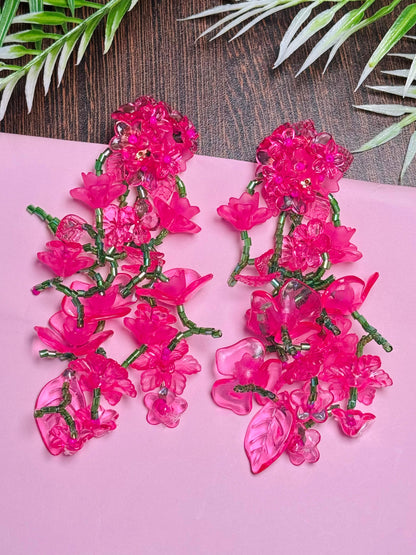 Cascading Pink Floral Bouquet Earrings