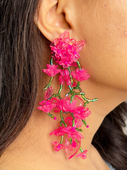 Cascading Pink Floral Bouquet Earrings