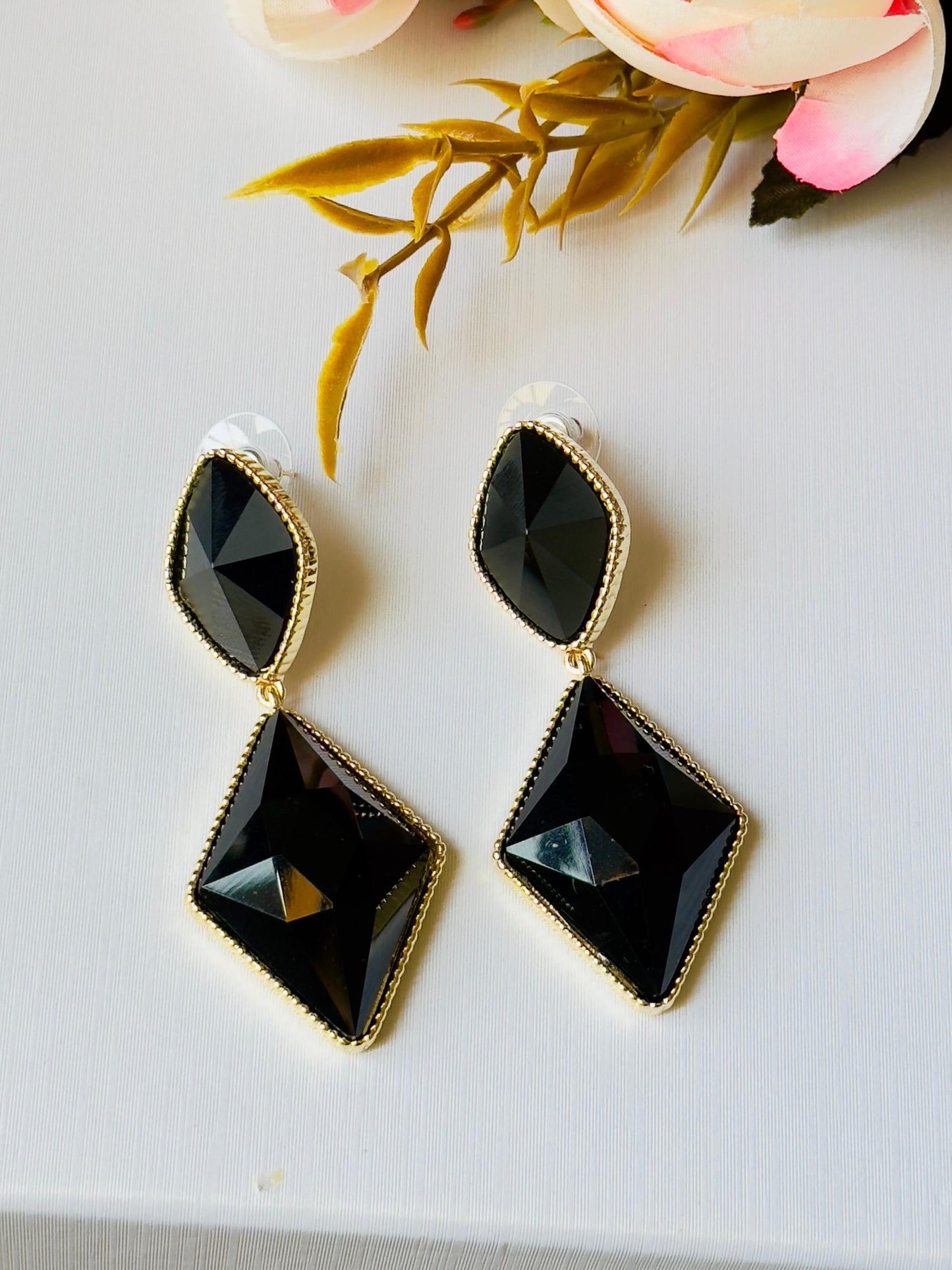 Elegant Black Gemstone Drop Earrings