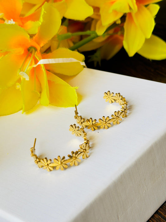 Golden Daisy Floral Hoop Earrings