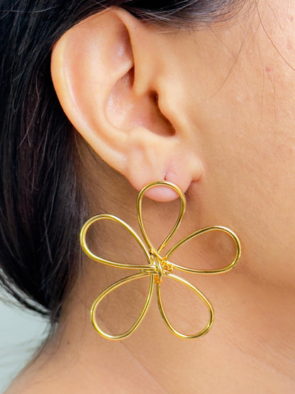 Gold-Plated Anti-Tarnish Flower Wire Earrings