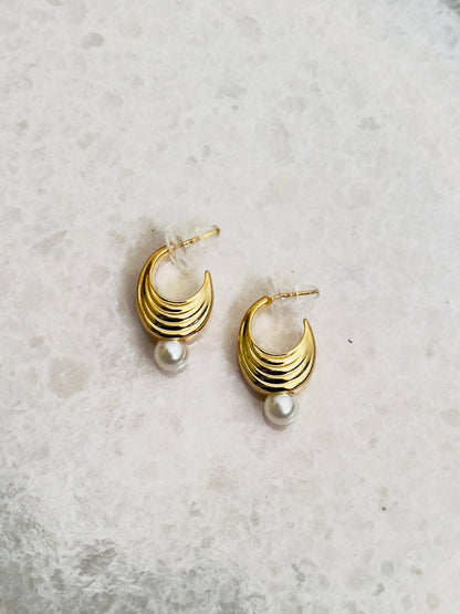 Golden Crescent Pearl Studs