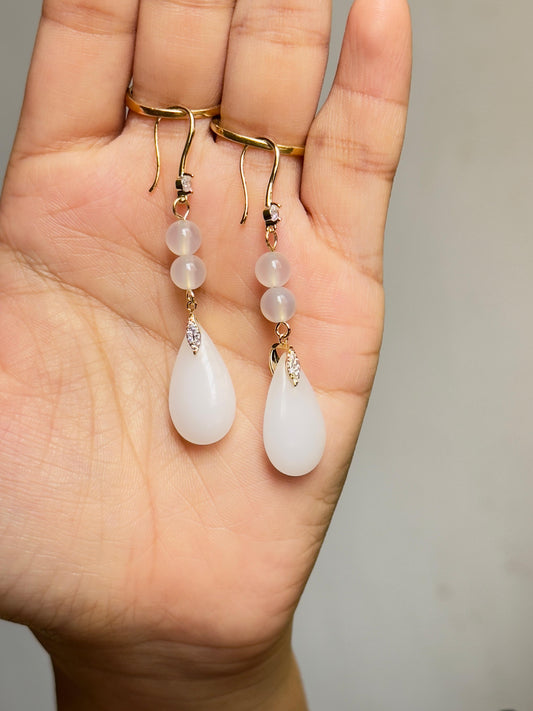 Ayesha White Teardrop Dangler Earrings