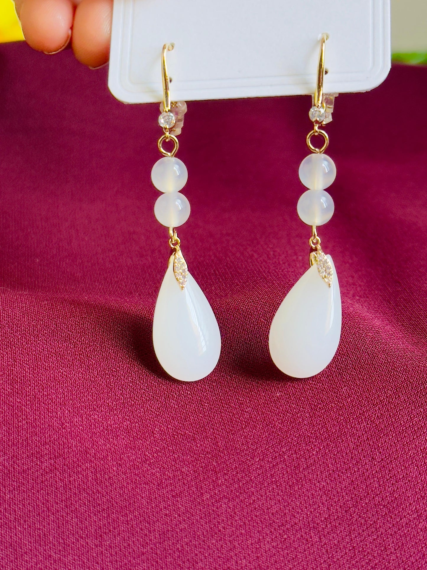 Ayesha White Teardrop Dangler Earrings