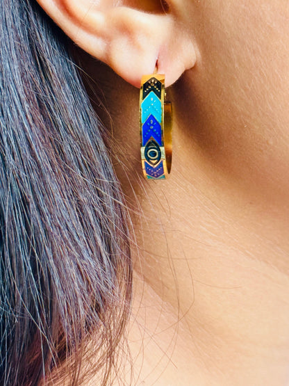 Peacock Anti Tarnish Evil- eye Hoops