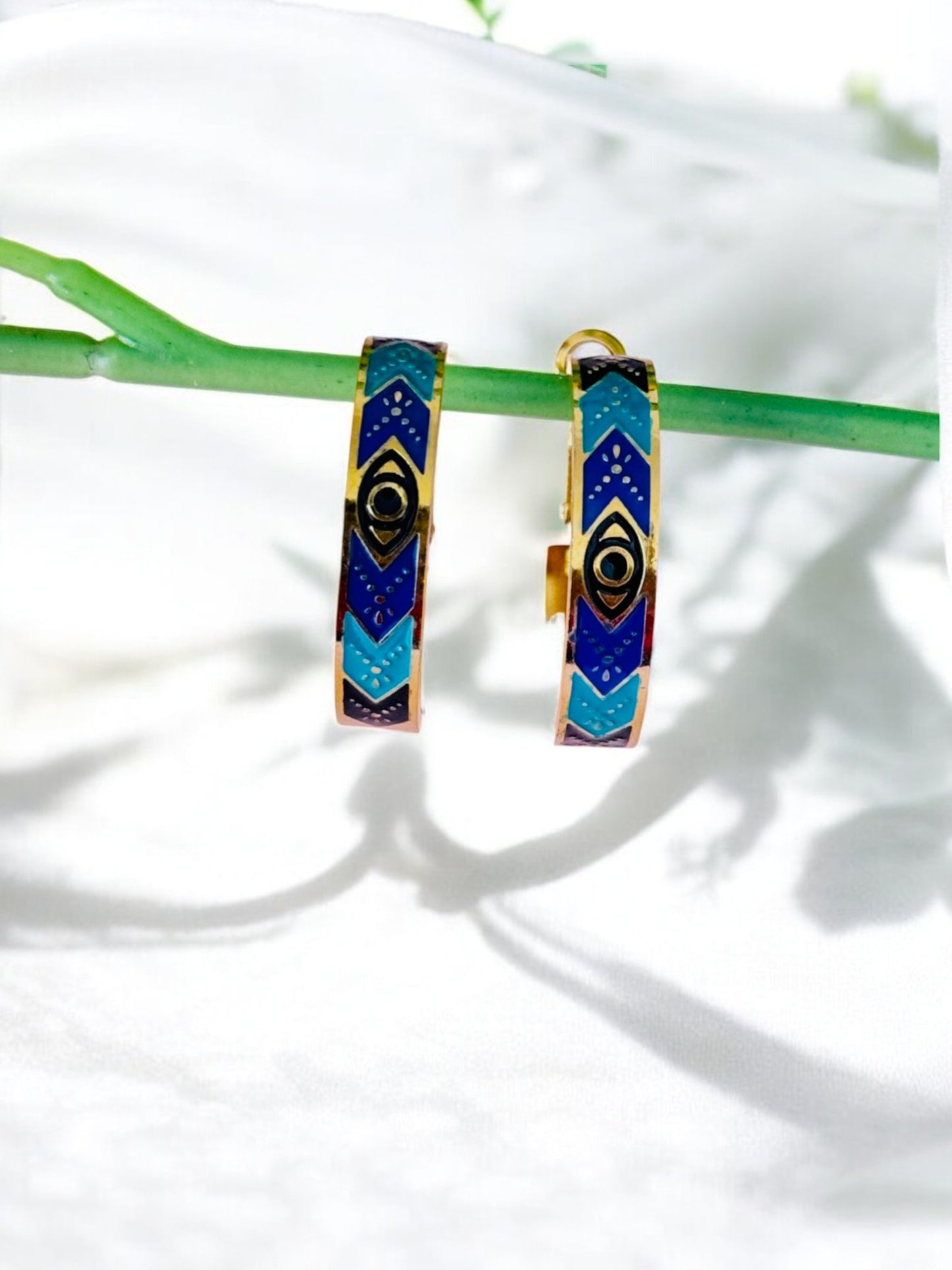 Peacock Anti Tarnish Evil- eye Hoops