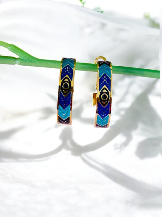 Peacock Anti Tarnish Evil- eye Hoops