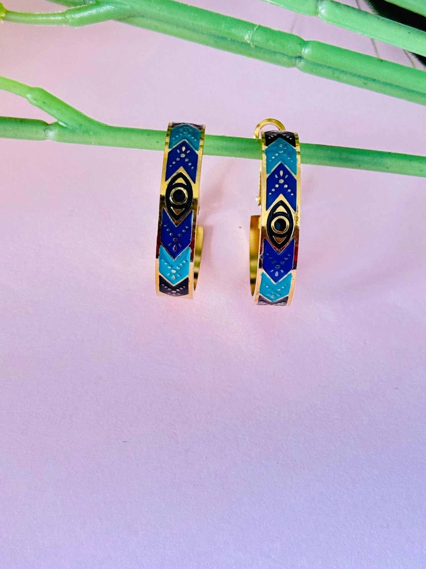 Peacock Anti Tarnish Evil- eye Hoops