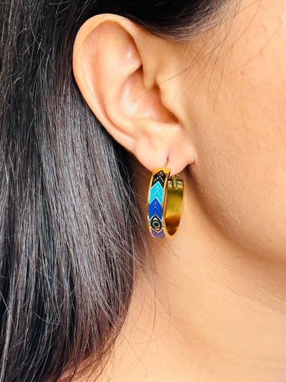 Peacock Anti Tarnish Evil- eye Hoops