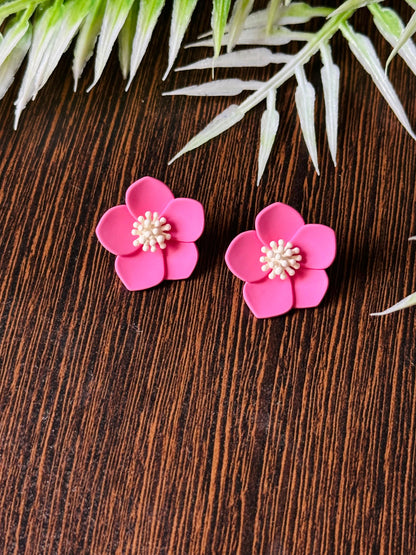 Pink Flower Tops Earrings