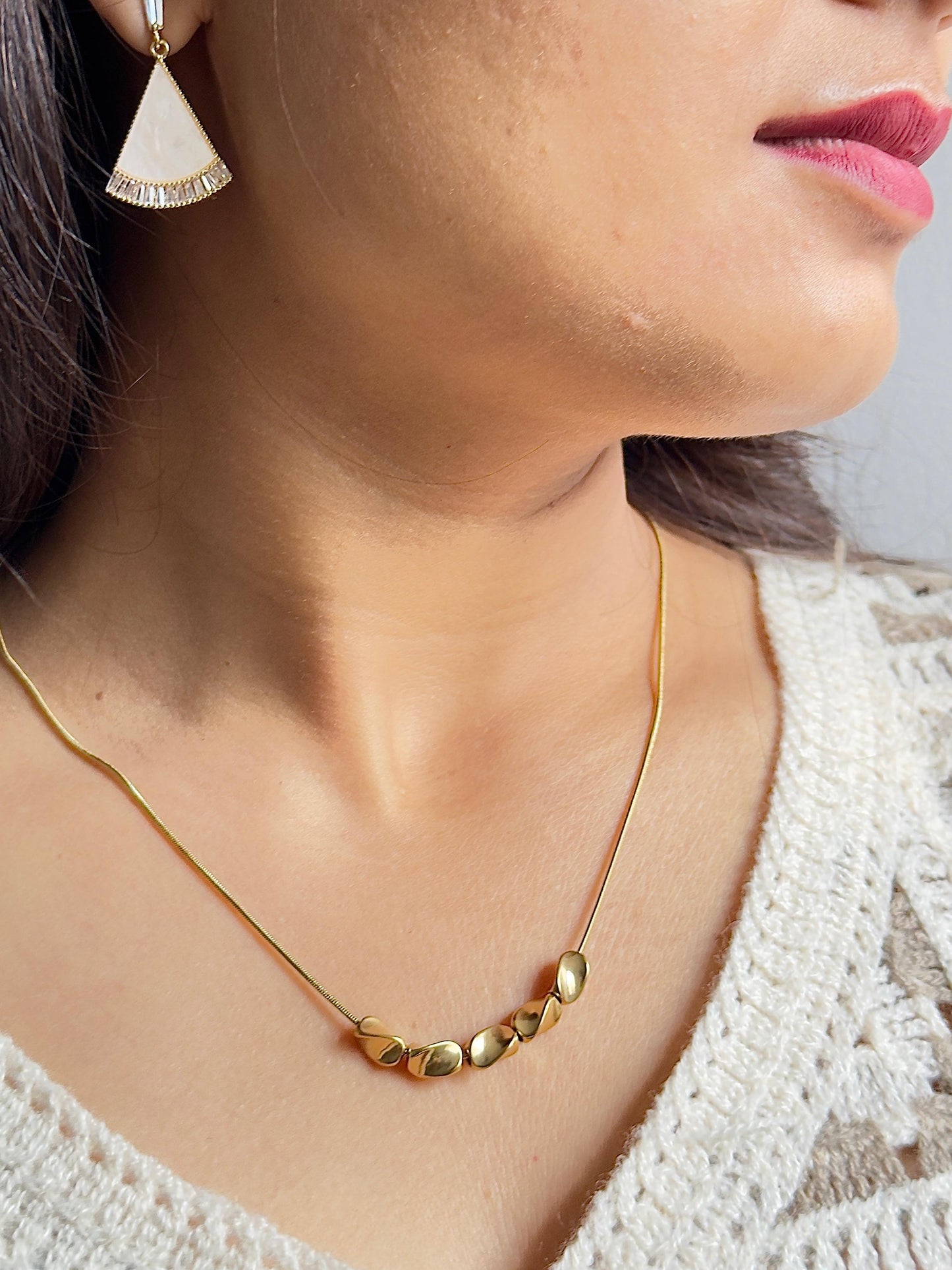 Minimal 18K Gold Plated Necklace with Smooth Bead Accents