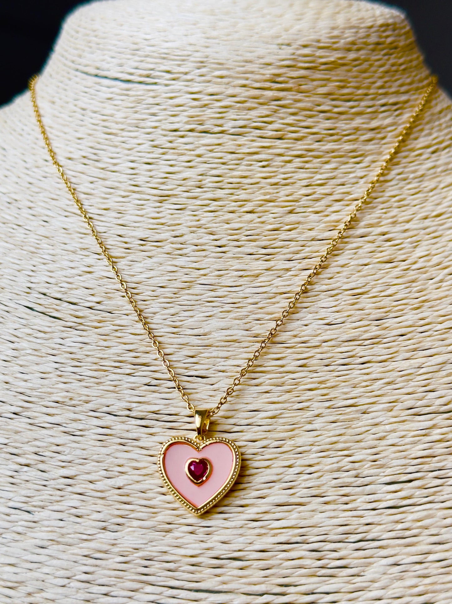 Romantic Pink Heart Pendant Necklace