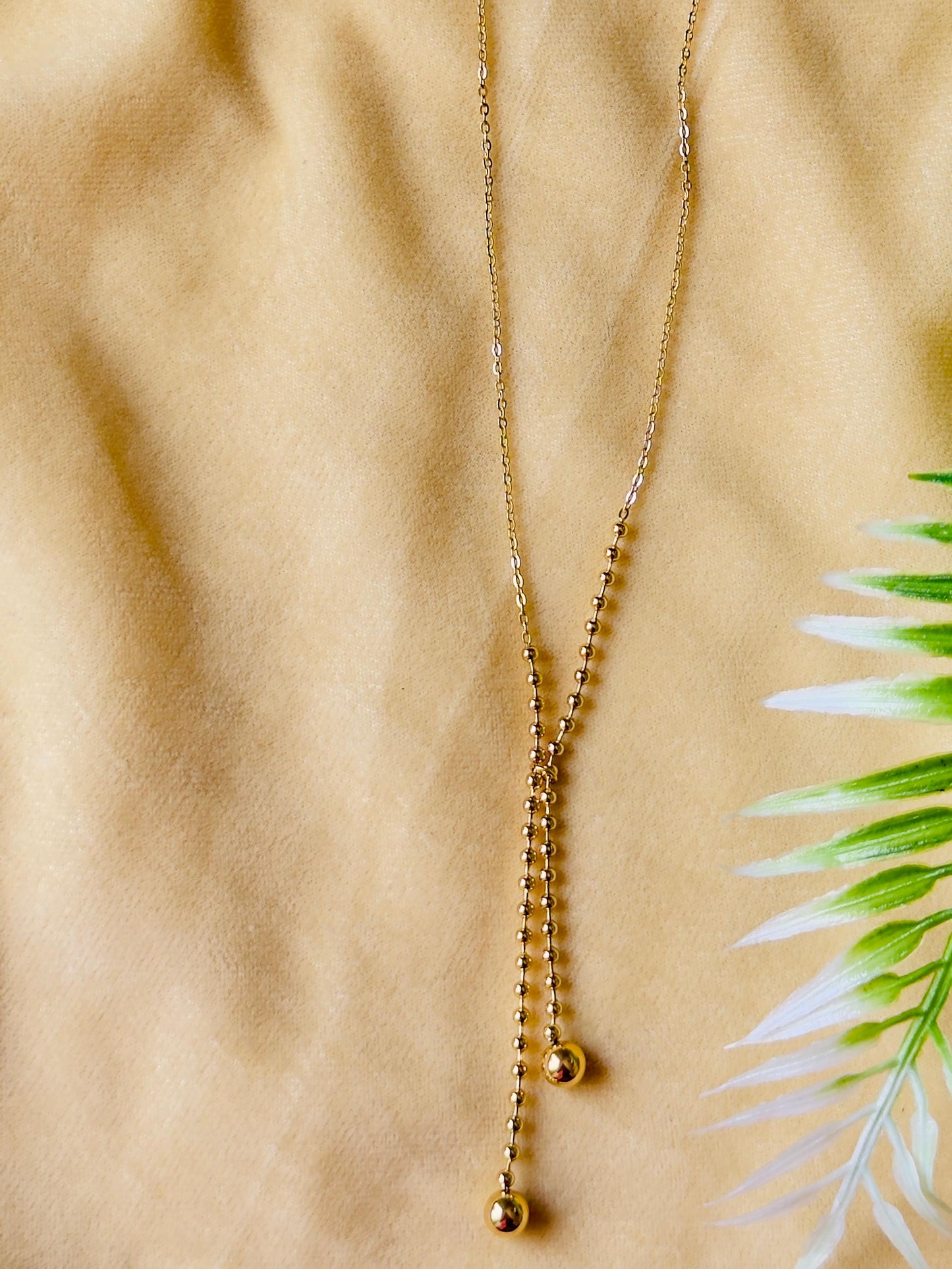 Gold-plated Beaded Y-Drop Necklace