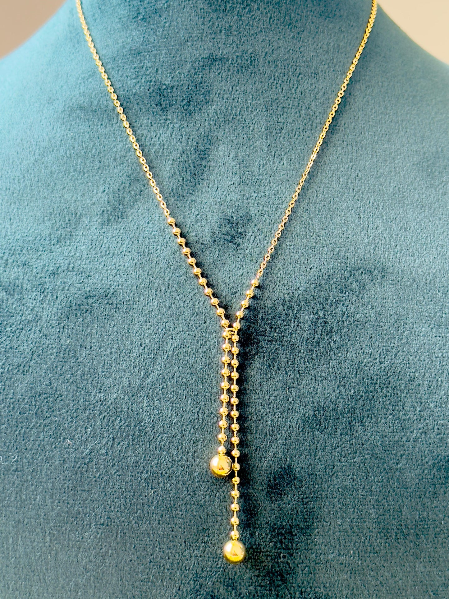 Gold-plated Beaded Y-Drop Necklace