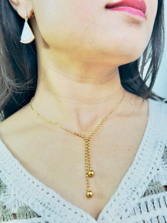 Gold-plated Beaded Y-Drop Necklace