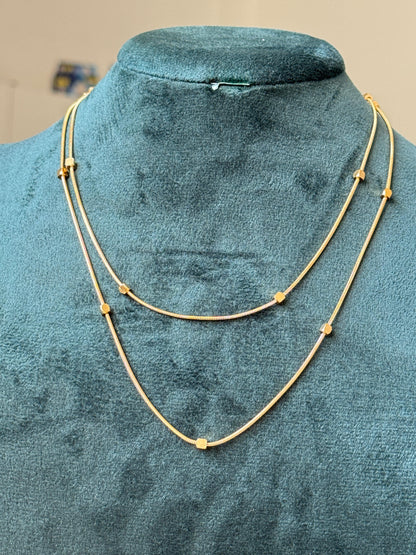 Hexagonal Beads Gold Plated Double Layer Necklace