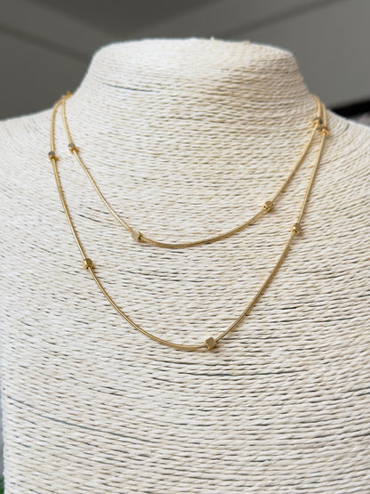 Hexagonal Beads Gold Plated Double Layer Necklace