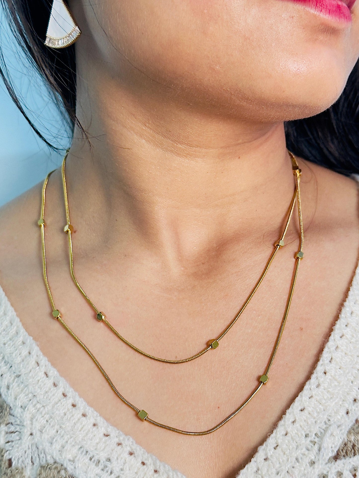 Hexagonal Beads Gold Plated Double Layer Necklace