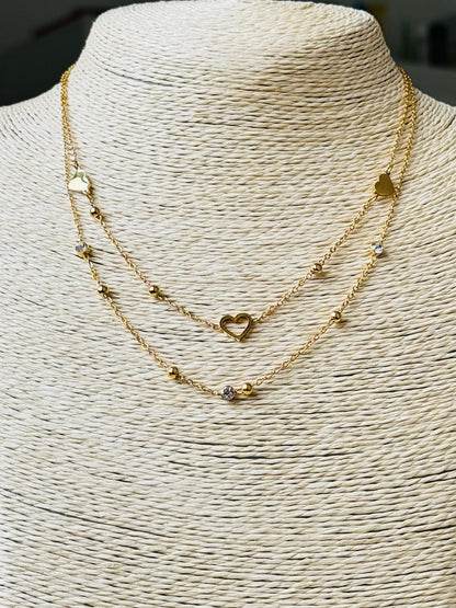 18K Gold-plated Double Layered Heart Necklace