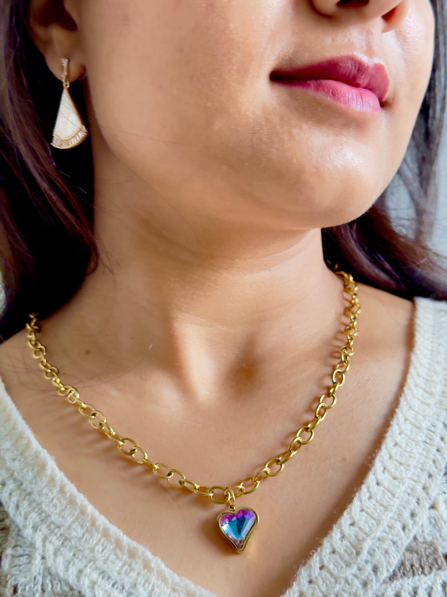 Gold-Plated Anti-tarnish Heart Blue Charm Necklace