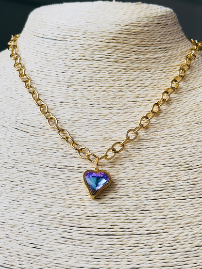 Gold-Plated Anti-tarnish Heart Blue Charm Necklace