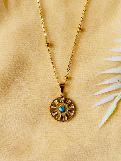 Gold-plated Turquoise Pendant Necklace