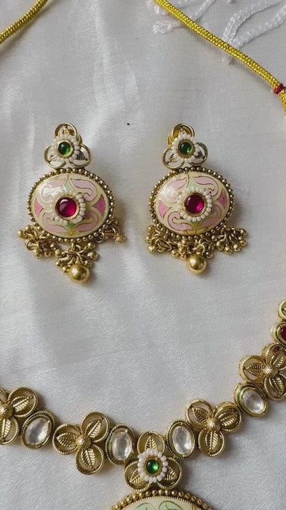 Ashiti Meenakari Kundan Antique Necklace Set